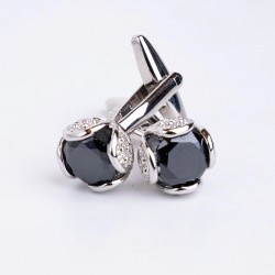 Luxurious cufflinks with black crystal - 2 pieces
