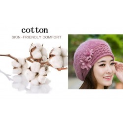 Knitted beret - a warm fur hat with decorative flowers