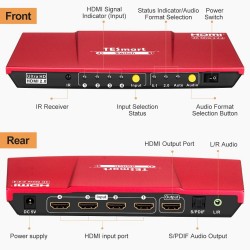 HDMI switch - 4 in 1 out - with S/PDIF & L/R audio output - HDTV 4K 60Hz 4:4:4 - IR remote controlHDMI switchers