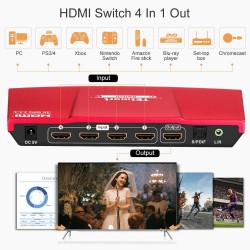 HDMI switch - 4 in 1 out - with S/PDIF & L/R audio output - HDTV 4K 60Hz 4:4:4 - IR remote controlHDMI switchers