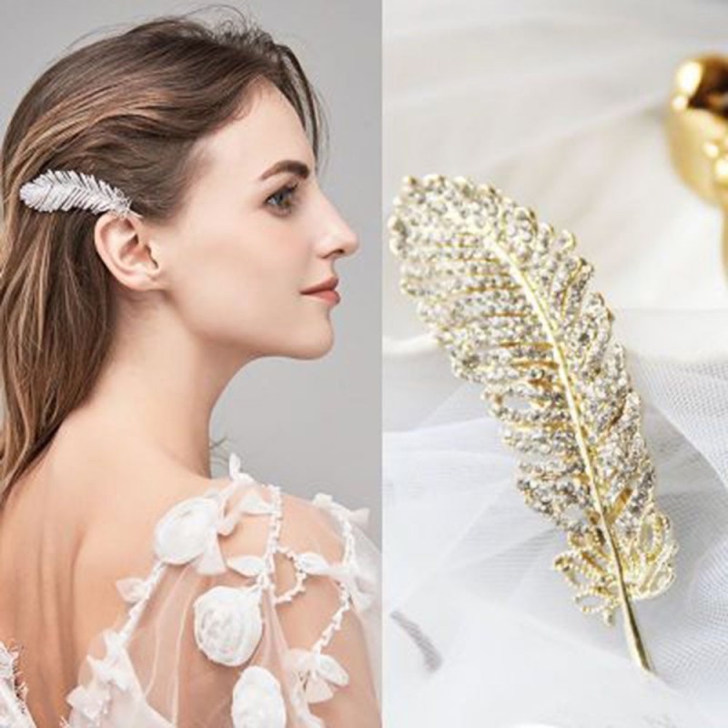 Crystal feather - leaf - hair clip