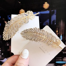 Crystal feather - leaf - hair clip