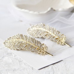 Crystal feather - leaf - hair clip