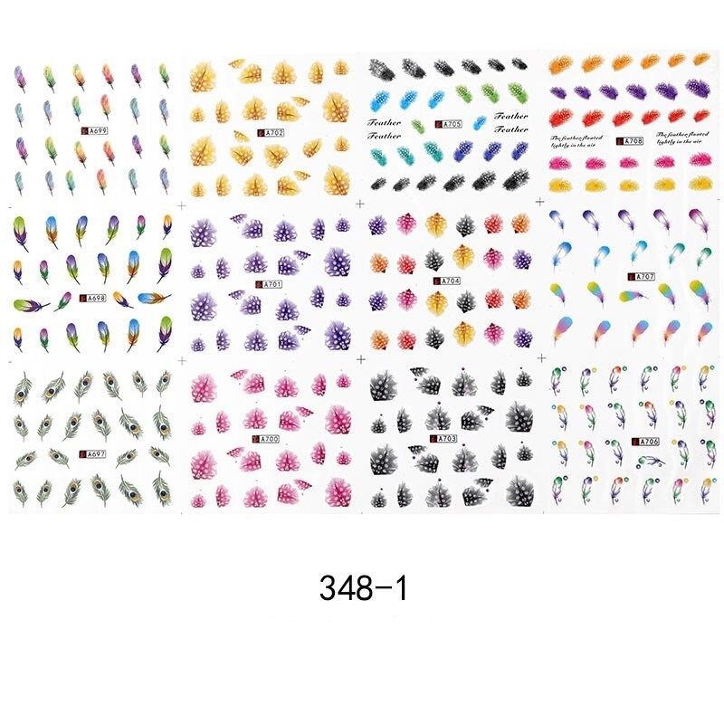 Nail art stickers with feathers - 12 pieces
