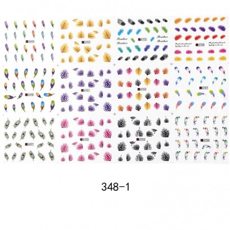 Nail art stickers with feathers - 12 pieces