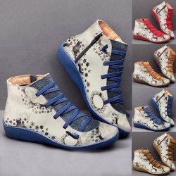 Retro lace-up boots - flat - side zipper - leatherBoots
