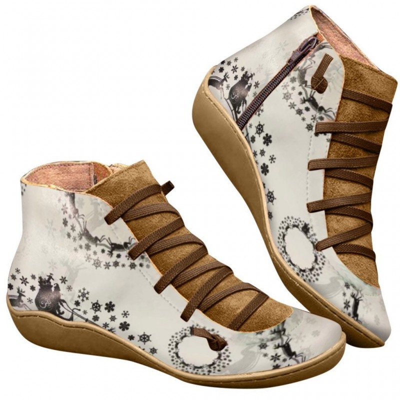 Retro lace-up boots - flat - side zipper - leatherBoots