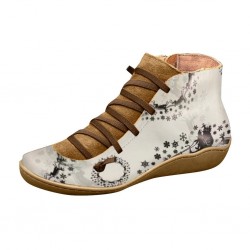 Retro lace-up boots - flat - side zipper - leatherBoots