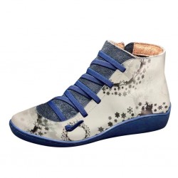 Retro botas de renda - plana - zíper lateral - couro