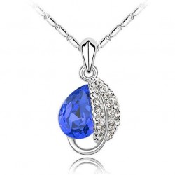 Leaf & crystal pendant - stainless steel necklaceNecklaces