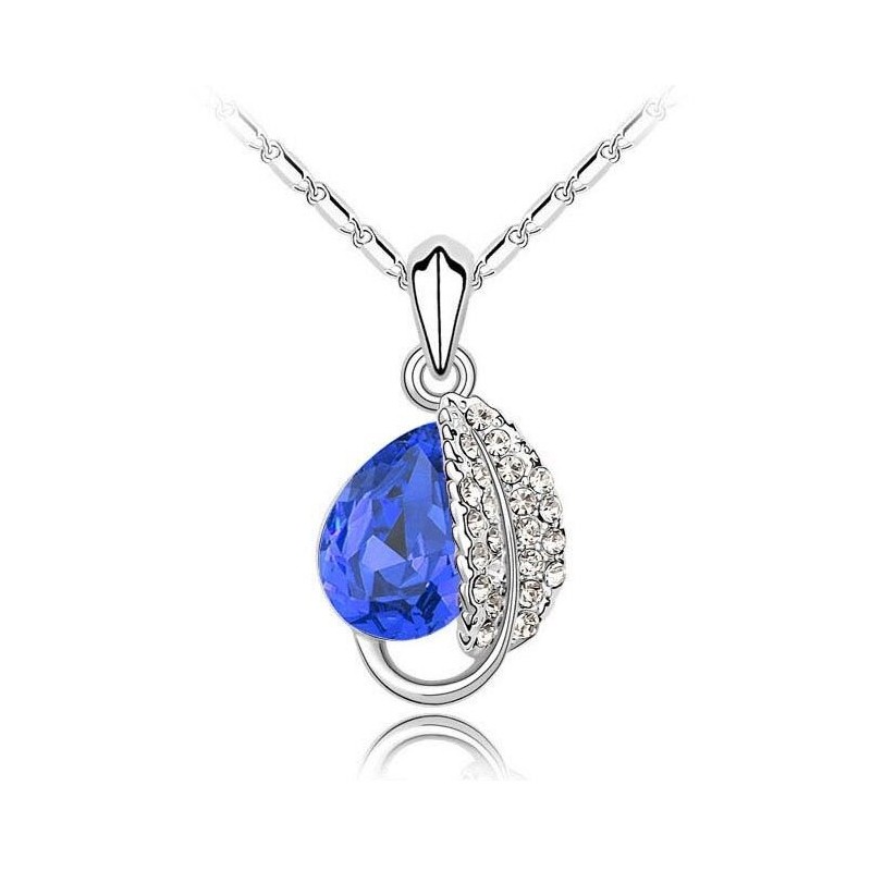 Leaf & crystal pendant - stainless steel necklaceNecklaces
