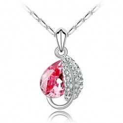 Leaf & crystal pendant - stainless steel necklaceNecklaces