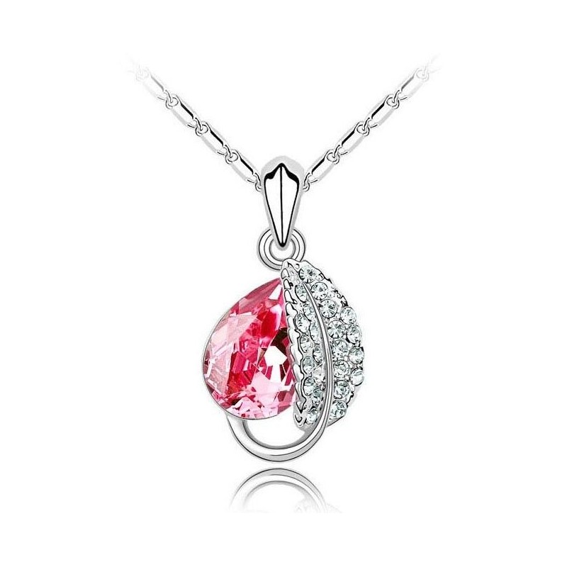 Leaf & crystal pendant - stainless steel necklaceNecklaces