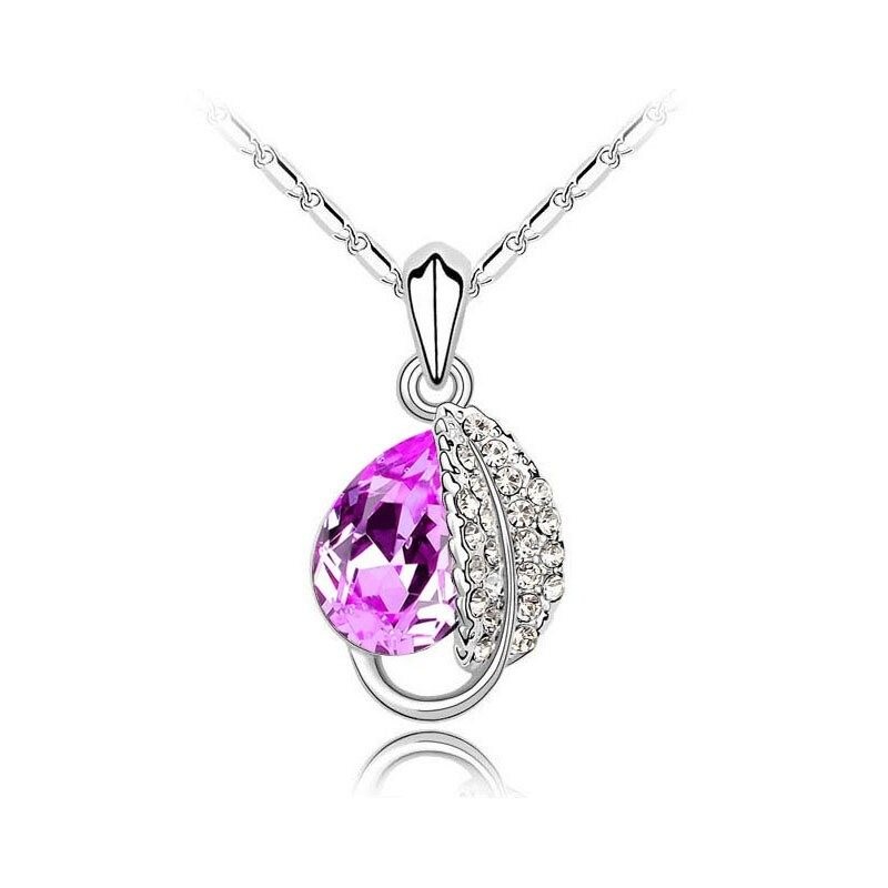 Leaf & crystal pendant - stainless steel necklaceNecklaces