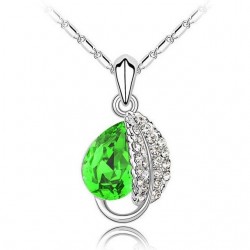 Leaf & crystal pendant - stainless steel necklaceNecklaces