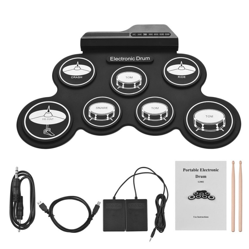 Digital electronic drum set - 7-Pad - USB roll-up silicone drum pad - with drumsticks / foot pedals Digital electronic drum set - 7-Pad - USB roll-up silicone drum pad - with drumsticks / foot pedals