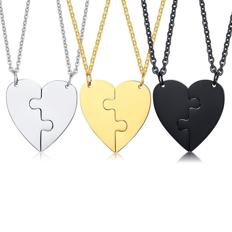 Heart pendant with necklace - custom made engraved name - 2 pieces
