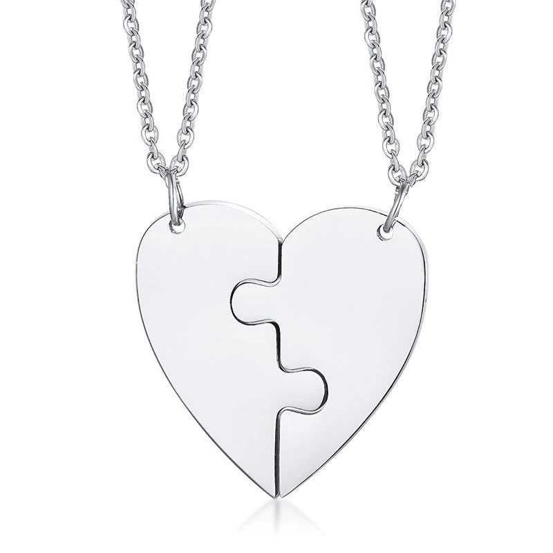 Heart pendant with necklace - custom made engraved name - 2 pieces