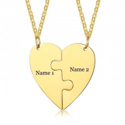 Heart pendant with necklace - custom made engraved name - 2 pieces