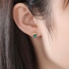 Elegant round stud earrings - with green malachite - 925 sterling silver