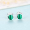 Elegant round stud earrings - with green malachite - 925 sterling silver