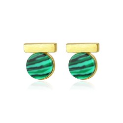 Elegant round stud earrings - with green malachite - 925 sterling silverEarrings