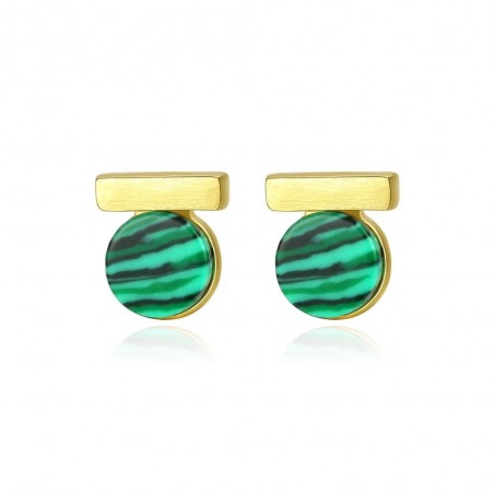Elegant round stud earrings - with green malachite - 925 sterling silver