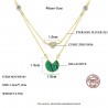 Gold necklace with malachite & zircons - double chain - 925 sterling silver