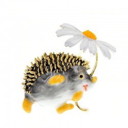 Pequeno ouriço com uma flor - broche