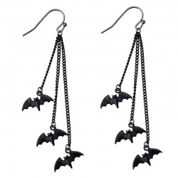 Black bats - triple chain - long earrings