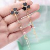 Black clover with crystals - double chain - long earrings