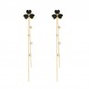 Black clover with crystals - double chain - long earrings