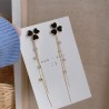 Black clover with crystals - double chain - long earrings
