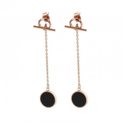 Chain with a black circle - long earrings
