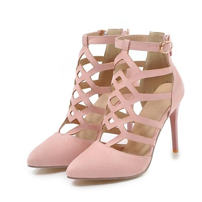 Sexy suede high heels - pumps - with a zipper and a buckleHigh heels