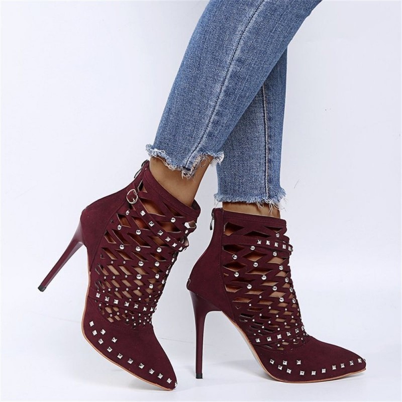 Suede studded pumps - high heels with a back zipperHigh heels