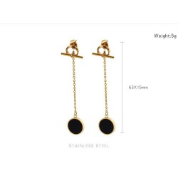 Chain with a black circle - long earrings