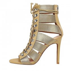 Cross-tied - high ankle heels - open toe - with back zipperHigh heels