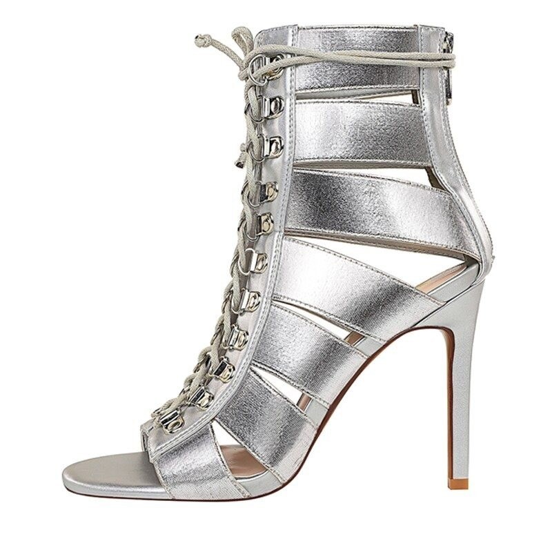 Cross-tied - high ankle heels - open toe - with back zipperHigh heels