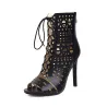 Sexy high heels pumps - ankle length - open toe - lace-up - with a back zipperHigh heels