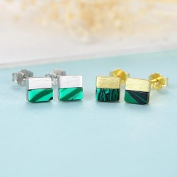 Luxurious square stud earrings - with turquoise - 925 sterling silver