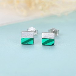 Luxurious square stud earrings - with turquoise - 925 sterling silver