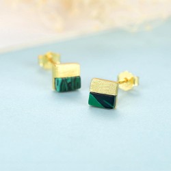 Luxurious square stud earrings - with turquoise - 925 sterling silver