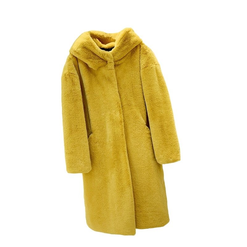 Fashionable fur coat with hoodie