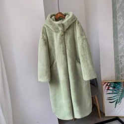 Fashionable fur coat with hoodie