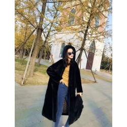 Fashionable fur coat with hoodieJackets