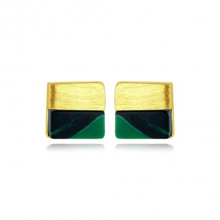 Luxurious square stud earrings - with turquoise - 925 sterling silver