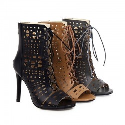 Sexy high heels pumps - ankle length - open toe - lace-up - with a back zipperHigh heels