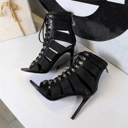 Cross-tied - high ankle heels - open toe - with back zipperHigh heels