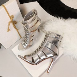 Cross-tied - high ankle heels - open toe - with back zipperHigh heels